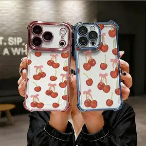 Sweet Red Cherries with Pink Bows Pattern Phone Case Skin friendly feel brand new high lens protection anti slip shockproof wear resistant and dirt resistant For iPhone 17 AIR 17 PRO 16 PRO 15 PRO MAX  14 PLUS 13 PRO 12 11 PRO MAX Aesthetic Durable Cover