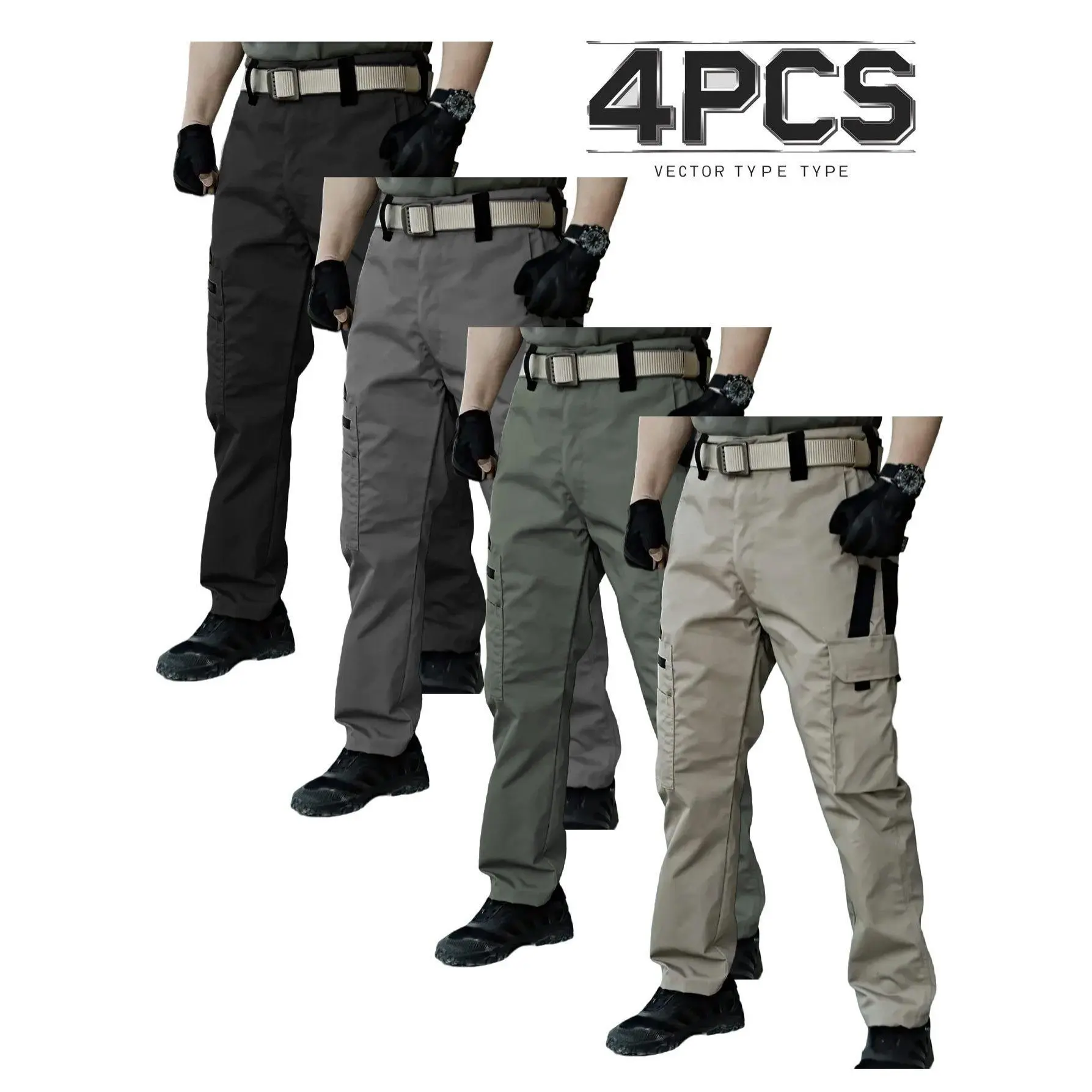 4pcs Men'S Lightweight Work Pants - Durable, Breathable, Quick-drying With Multiple Pockets, Suitable For Outdoor Adventure, , All-season Pants Straight leg pants Resistant Outdoor Wear, Menswear Trouser Beige Plain