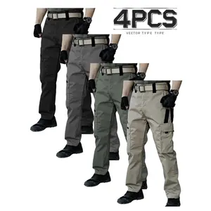 4pcs Men'S Lightweight Work Pants - Durable, Breathable, Quick-drying With Multiple Pockets, Suitable For Outdoor Adventure, Hiking And Work (without Belt), All-season Pants Straight leg pants Resistant Outdoor Wear, Hiking Pants Casual Cargo