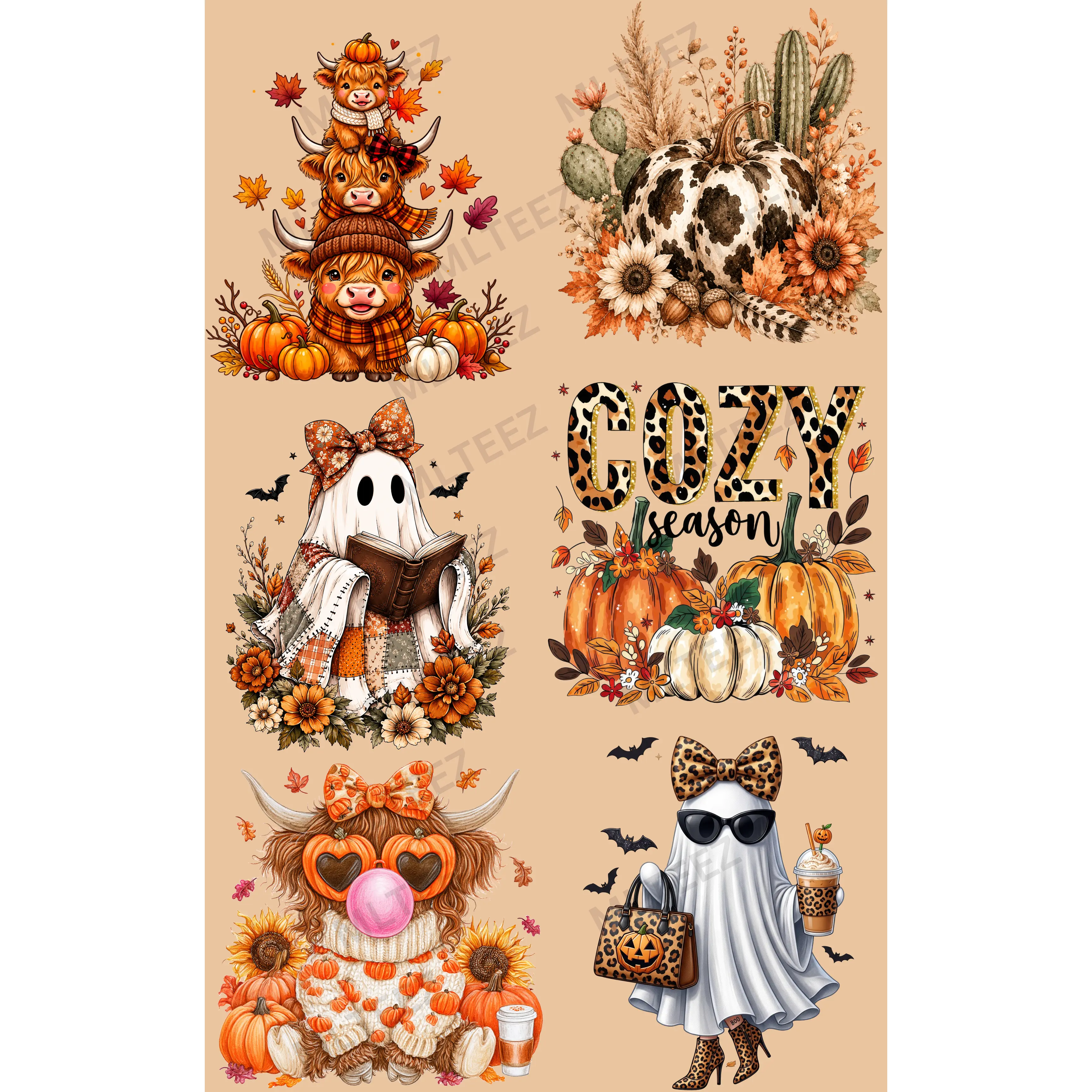COZY FALL SEASON (1) PREMADE GANGSHEET - 22X36 DTF TRANSFERS - DIRECT TO FILM