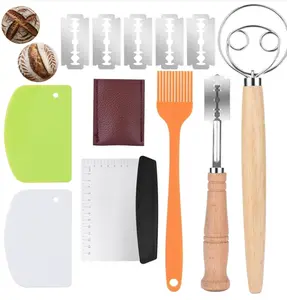Danish Dough with Sourdough Scoring Tool-Bread Whisk Set of 6 Pieces-Dough Hook,Dutch Whisk,Bread Lame,Bench Scraper & Pastry Brush Bread Making Tools and Baking Supplies