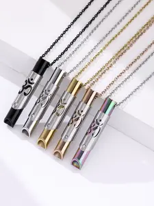 Unisex Meditation Necklace, Stainless Steel Pendant, Stress Relief Round Tube Whistle, Daily Commute Accessory, Jewelry Gift, Gift Box Included
