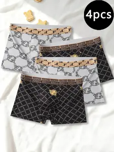 Men's Fashion Multi-Floral Mixed Comfort Breathable Boyshorts (4 Pack), Casual Outdoor Sports Training Underwear, All Seasons