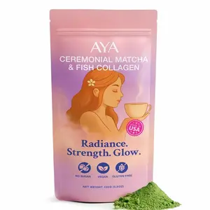 Aya Matcha Organic Ceremonial Grade Matcha Powder with Marine Collagen – Premium Matcha Green Tea for Women – Sugar Free Matcha Latte Mix – Keto Matcha Collagen Protein Powder for Lattes & Smoothies