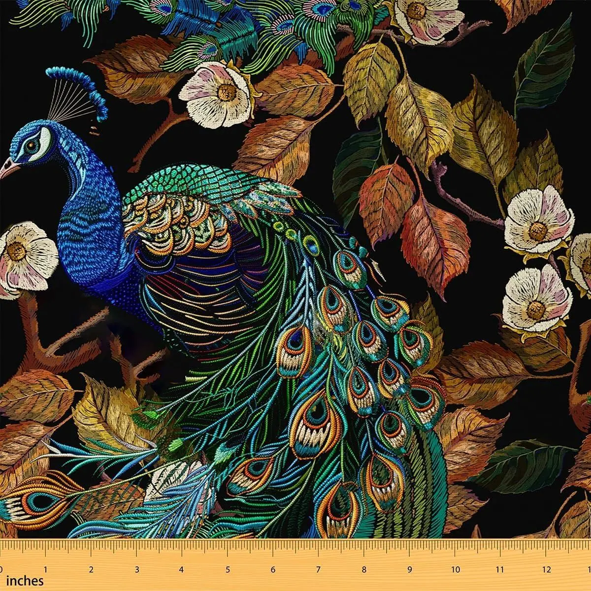 Colorful Peacock Fabric Watercolor Tropical Wild Animal Craft Hobby Fabric Adults Vintage Floral Flannel Polyester Fabric Quilting Sewing DIY Gift