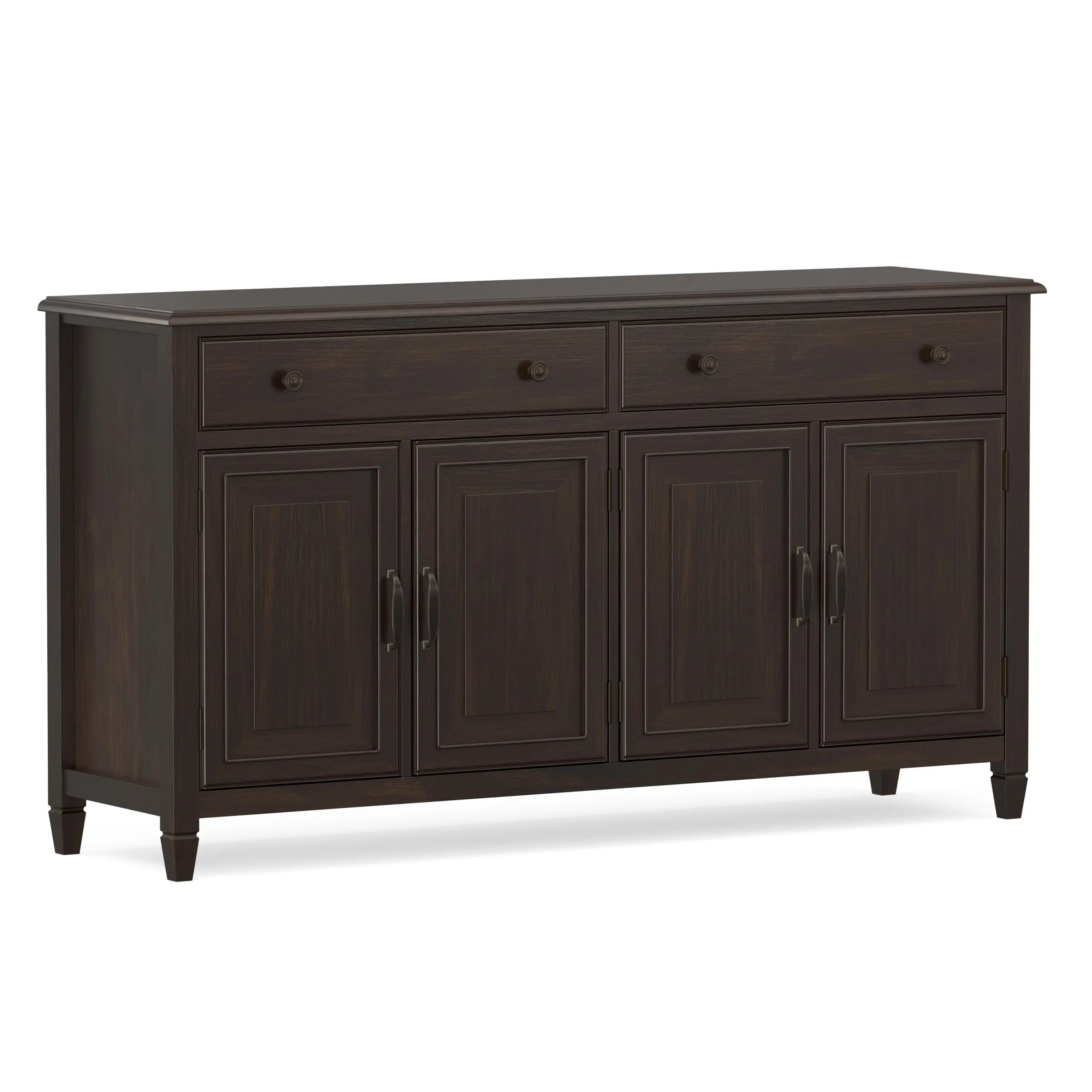 Connaught Large Traditional Wood Sideboard Buffet Cabinet - Artisanal Craftsmanship, Raised Panels, Notched Legs, Metal Accents, Adjustable Shelves, 18"d x 66.5"w x 36"h, Assembly Required, for Fine China Display & Organization in Various Room Types