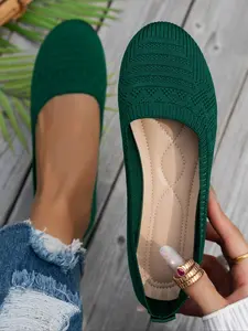 Women's Plain Elegant Low-Top Shoes, Lightweight Slip-On Casual Loafers, Round Toe Daily Wear, Casual Trendy Flat, Fabric Upper, Rubber Sole, All Seasons, Slip On Flats