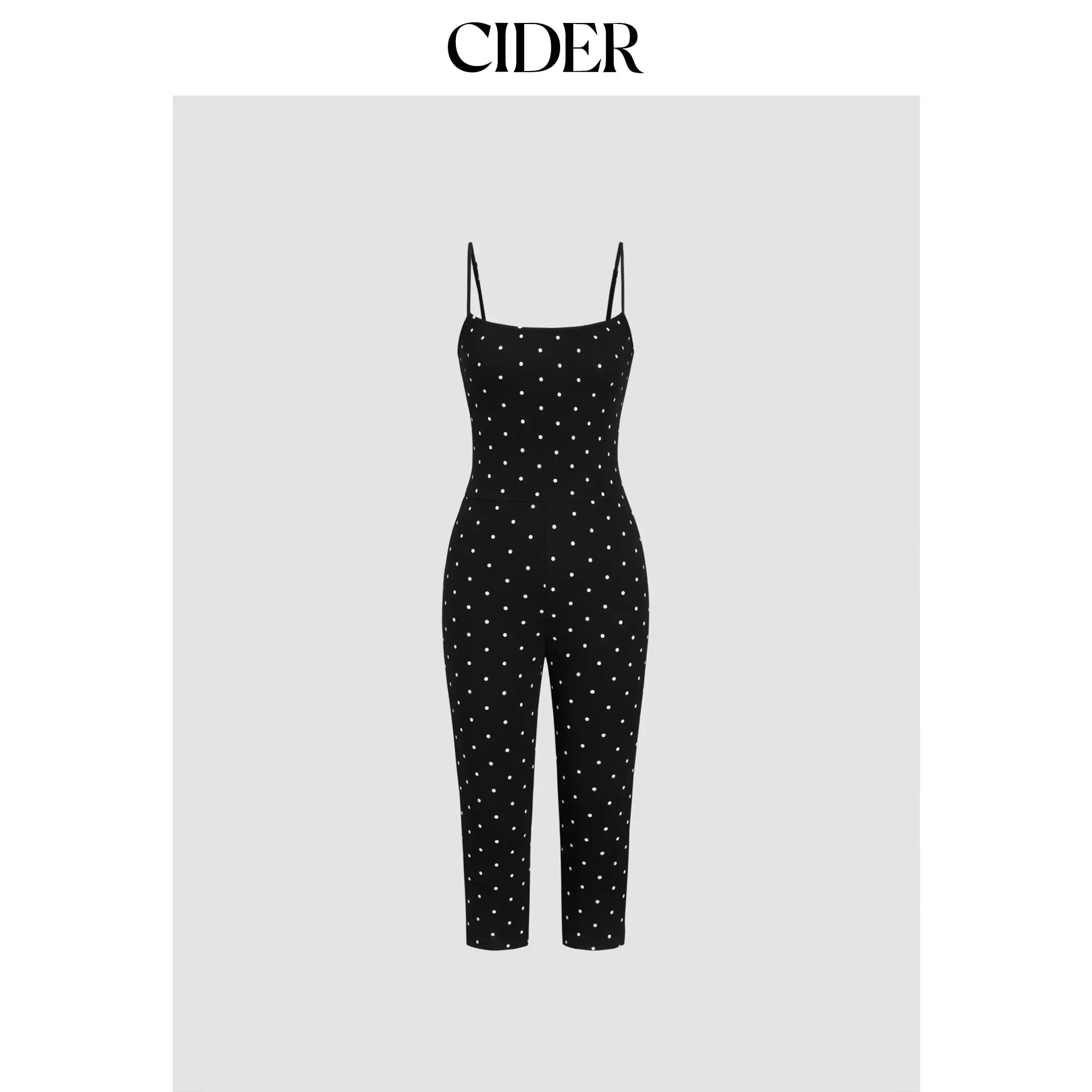 Cider Women's Sleeveless Casual Cotton-Blend Polka Dot Capri Overalls Jumpsuit