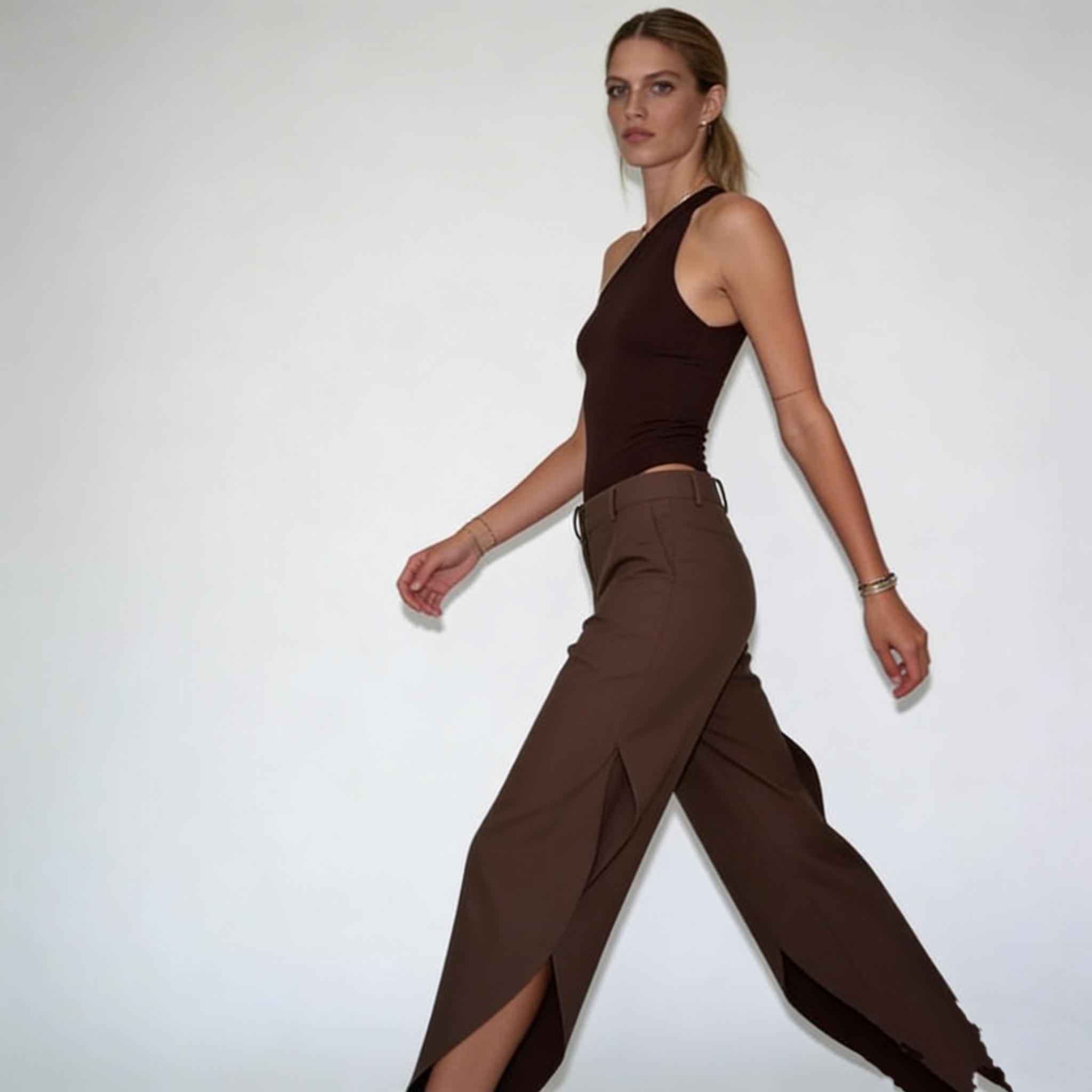 LikeMyChoice 2026 capris Wide Leg Split Hem Trousers Chic Cut-Out Straight Leg Pants for Office Streetwear Trendy Mocha Brown Fluid Palazzos Womenswear Basic Bottom baggy pants slim-fit summer Style capris linen pants
