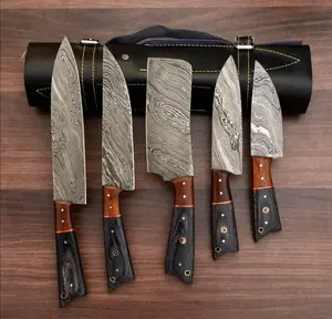 5 piece Kitchen Knife Set with leather pouch