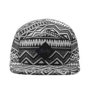 HatPhile Salty Native Pattern Multi-Color Jacquard 5-Panel Hat – Camp Cap, Vibrant Cultural Flair, Adjustable Strap, Large Size 7 1/4–7 3/8