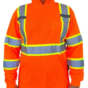 Hoodie Orange High Visibility Safety Shirt With Reflective Stripes