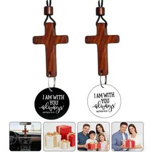 Daily Encouragement 1Pc Bible Verse Car Decor Rearview Mirror Hanging Cross Ornament -Spiritual Touch Gift -"I Am With You Always" Solid Sandalwood Carving Hand-Sanded Christian Faith Accessory,Cars Interior Accessories Home Decoration for Vehicle Holiday