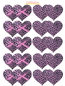 10-piece set of pink leopard print invisible disposable breast patches, featuring a classic leopard print design that is eye-catching and highly recognizable. Decorated with bow ties, they are sweet and cute, making them more attractive for wearing with c