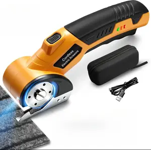 Rechargeable Cordless Cardboard Cutter 3000mAh Electric Scissors 2 Blades LED Light Safety Lock 300 RPM 4V Rotary Scissors for Fabric Carpet Leather Plastic Box Cutting