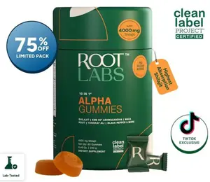 ROOT LABS 10-in-1 Alpha Gummies, 4000mg Pure Himalayan Shilajit, Sugar-Free Vegan, ShilAbsorb Bioavailability Tech, 60 Gummies for Energy, Stamina & Focus (Men & Women)