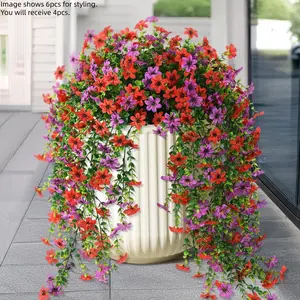 4-Piece Outdoor Artificial Hanging Flowers, UV Resistant Faux Plants with Eucalyptus Leaves & Silk Daisies, for Patio, Porch, Balcony, Garden, Artificial Flower Arrangements