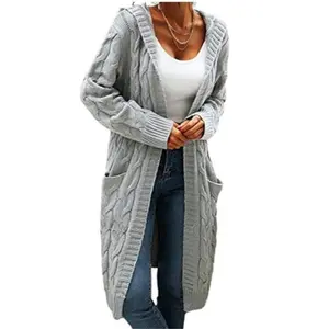 Women’s elegant hooded long-sleeve sweater cardigan, loose knit jacket with button pocket design, casual fashion jacket, fashionable knitwear GARMENTARY
