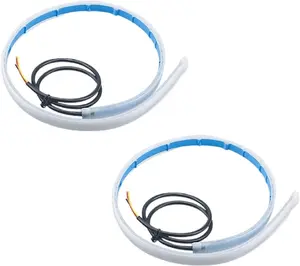 2PCS 24 Inch Car LED Strip Lights, Flexible DRL Daytime Running Lights, Waterproof Dual Color Sequentially Flow Turn Signal Light, LED Headlight Strips for Car Decorations (White/Yellow)