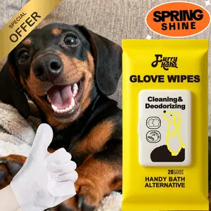 No-Rinse Grooming - PRO Pet Glove Wipes (20pcs) Hypoallergenic Bathing Deodorizing for Dogs & Cats Extra Thick & Natural Ingredients for Daily Care Travel Glove-Fit Design Flexible Controlled Clean Eco-Friendly Value Pack Kittens