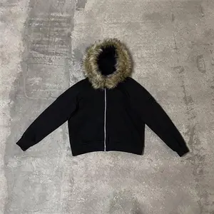 Y2K zip-up hoodie faux fur collar Harajuku rock goth top retro punk loose jacket hip hop streetwear zipper hoodie sweatshirt EMO