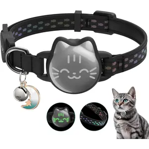 Waterproof Airtag Cat Collar, Breakaway Cat Airtag Collar with Luminous & Reflective Fish Pattern, Lightweight Kitten Collar for Apple Air tag, Hidden GPS Tracker Holder for Cats, Kittens(9-13")