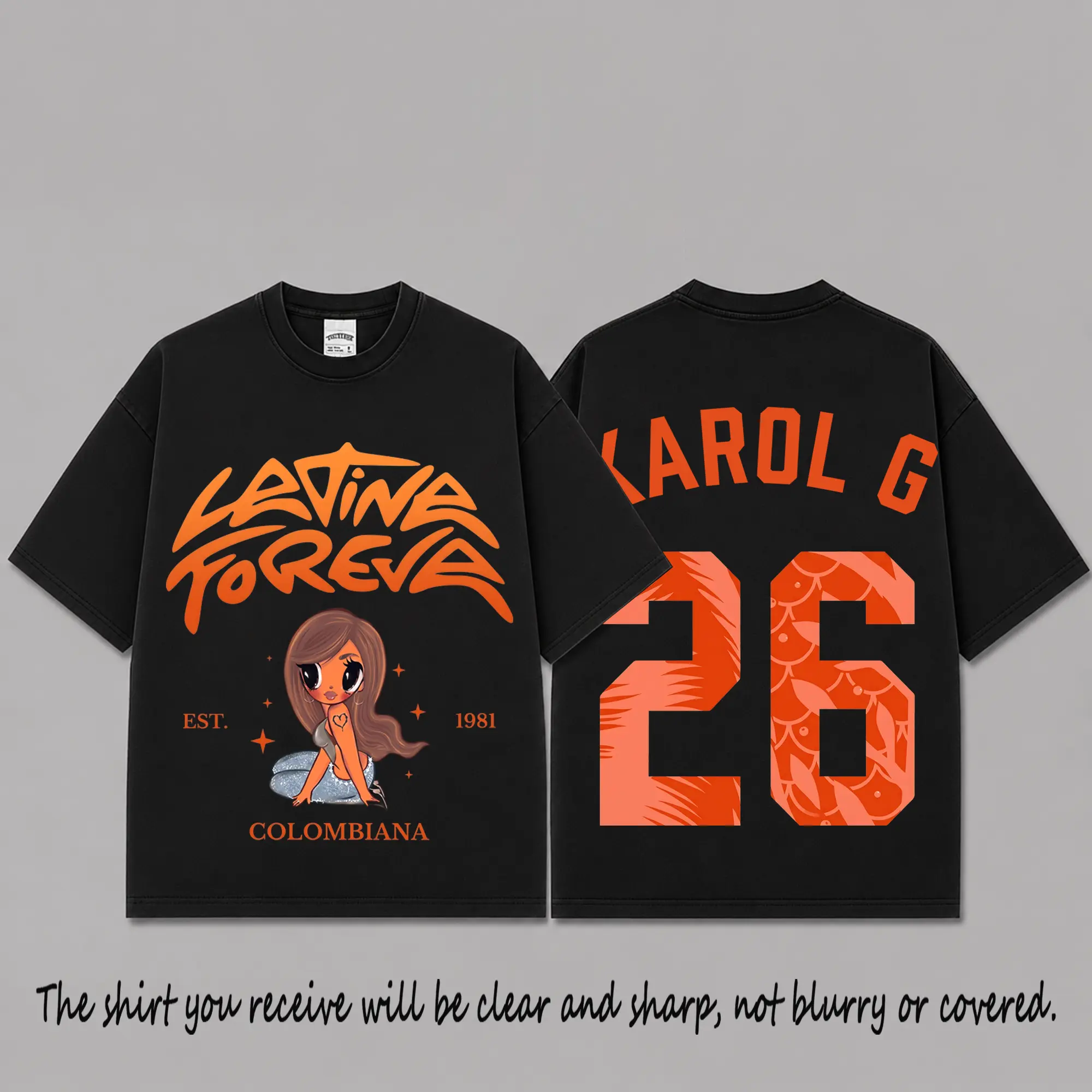 Tropitour Latina Forever Colombiana Graphic Premium Cotton T-Shirt, Tropicoqueta Album Fan Tee, Latin Pop Concert Tour Shirt, Orange Jersey Style Music Merch, Oversized Black Streetwear Gift