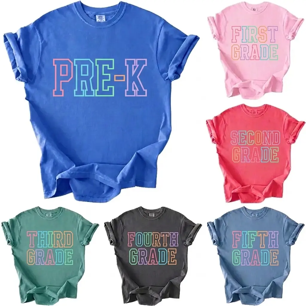 Comfort Colors Colorful Varsity Grade Shirt, Pre-K Teacher Shirt, Kindergarten Shirt, First Grade Tee, Second Grade Shirt, Third Grade Shirt, Fourth Grade Shirt, Fifth Grade Teacher Shirt, Back To School Shirt, Preschool Crew, Teacher Gift