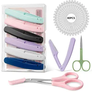 48pcs Dermaplan Razor Kit for Women Face & Eyebrow with Brow Scissor & 40pc Replacement Blades Eco-Friendly Microblades Shaver Tool for Smooth Refined Look
