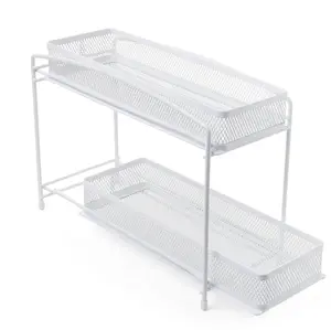 White 2-Tier Pull-Out Spice Organizer with Racks - Model 4.5" x 11" Kitchen Steel