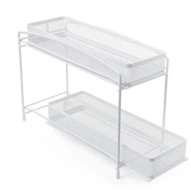 White 2-Tier Pull-Out Spice Organizer with Racks - Model 4.5" x 11" Kitchen Steel