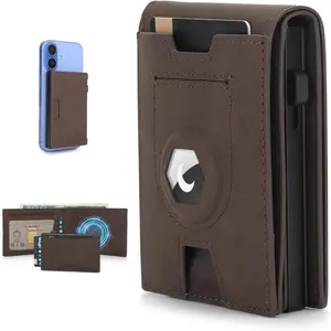 Airtag Wallet for Men, 2 in 1 Detachable MagSafe Minimalist Wallet,  Pop Up Card Holder, RFID Blocking  Bifold Wallets for 10 Cards &  with ID Window, Mens , Dark Brown