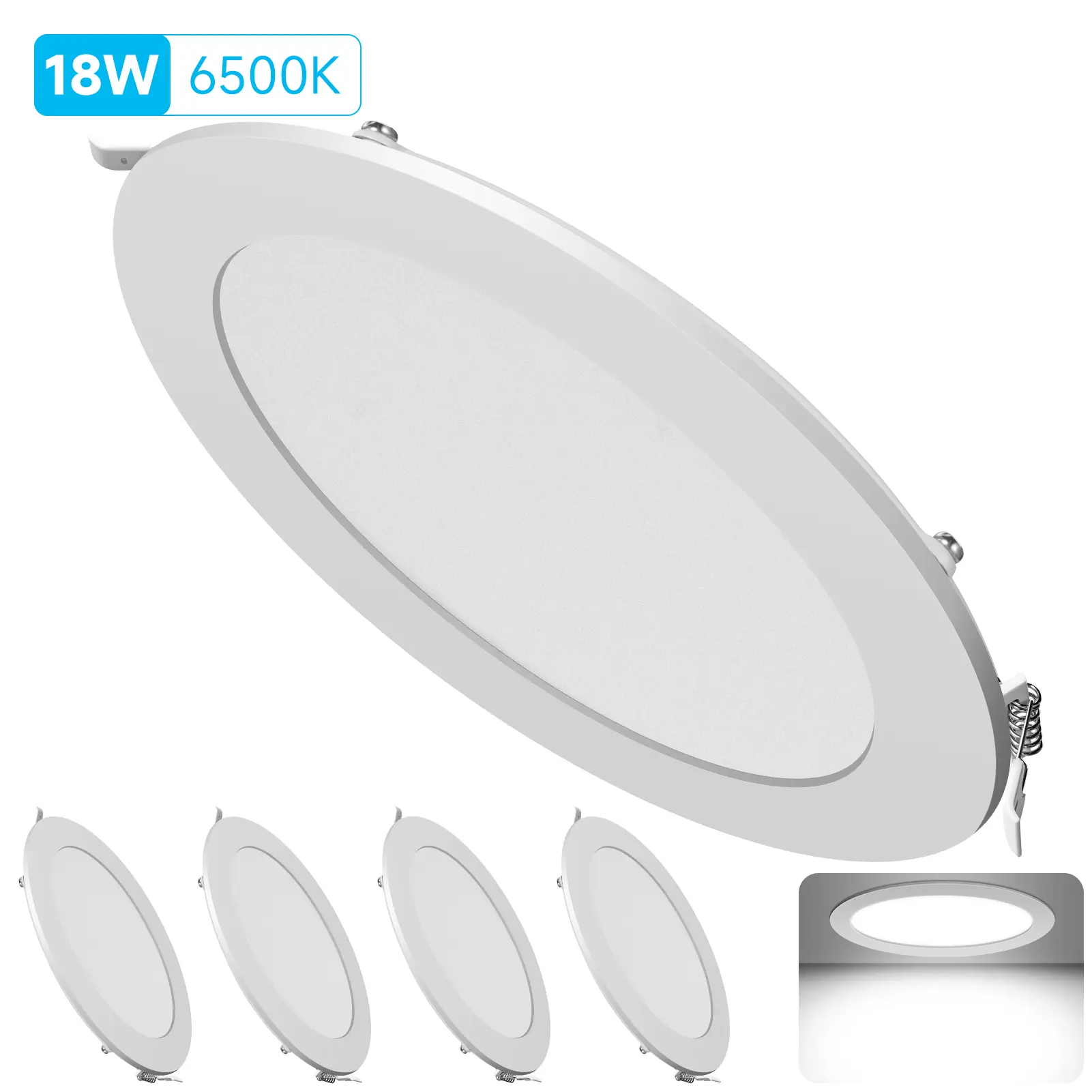 5Pack LED Recessed Ceiling Light, 6500K Cool White, Dimmable , Ultra-Thin Panel Downlight, 3W–24W Options Indoor Ceiling Lighting