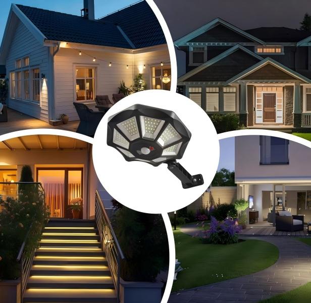 Solar LED Flood Lights Outdoor, Motion Sensor Dusk to Dawn Waterproof Security Lights, Solar Powered Exterior Lighting for Yard, Garage, Patio, Porch, Garden, Pathway, Parking Lot