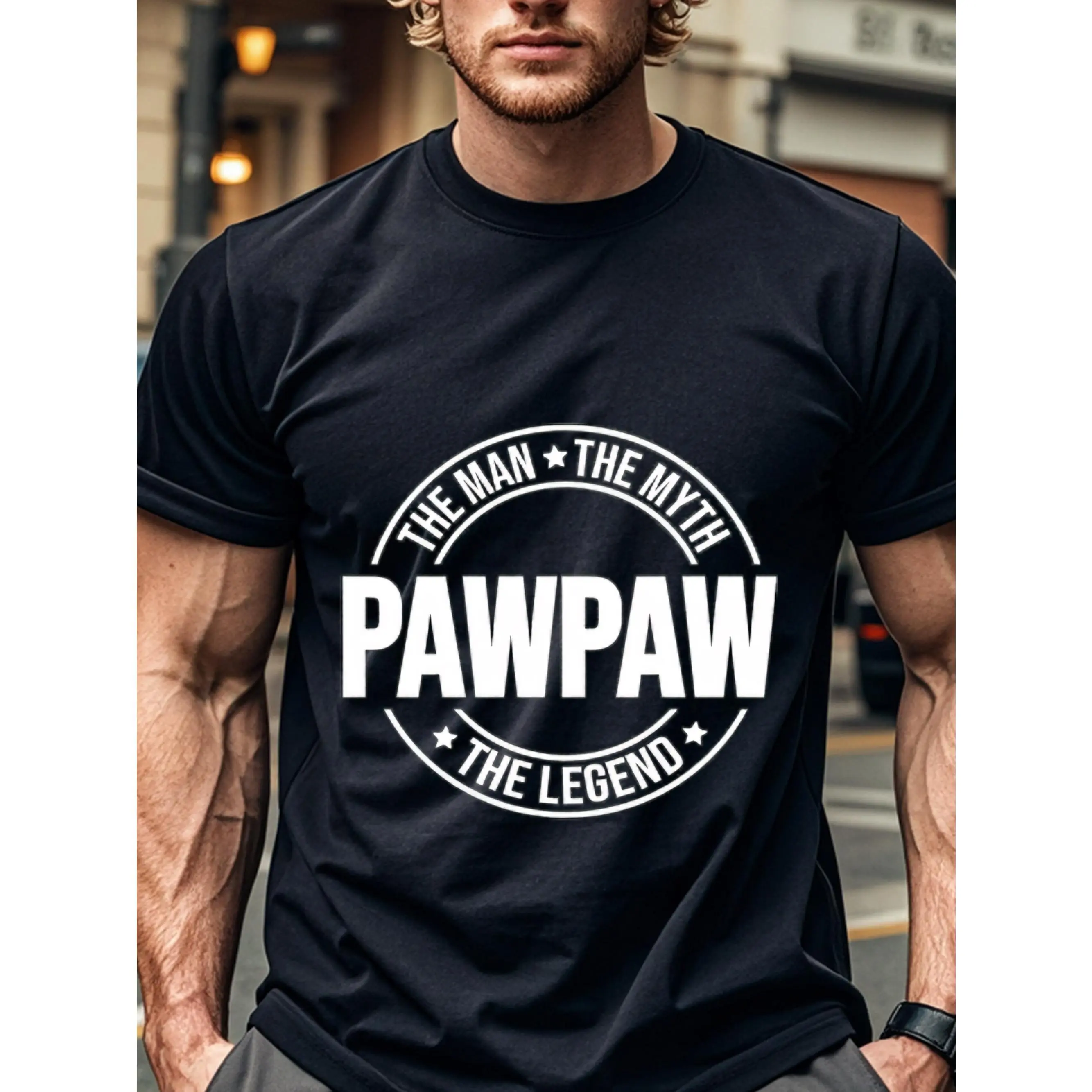 [Weekend Casual Moisture-Wicking Tee] Legend Pawpaw Shirt, Fathers Day Gift, Outdoor Activities, Weekend Casual, Comfort Fit Crew Neck T-Shirt, Running, Casual Daily Style, Moisture-Wicking, Casual Summer Tee, Going Out, Men's Clothing For Summer Outdoor