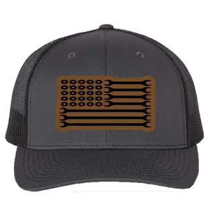 Mechanic American Flag Vegan Leather Patch Cap, Richardson 112, American Flag Hat, Leather Richardson Cap