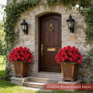 Der Rose 12-Pack Red Artificial Geraniums, UV-Resistant Fake Flowers Outdoor for Planters, Artificial Plants for Patio & Cemetery Decor Window Plastic