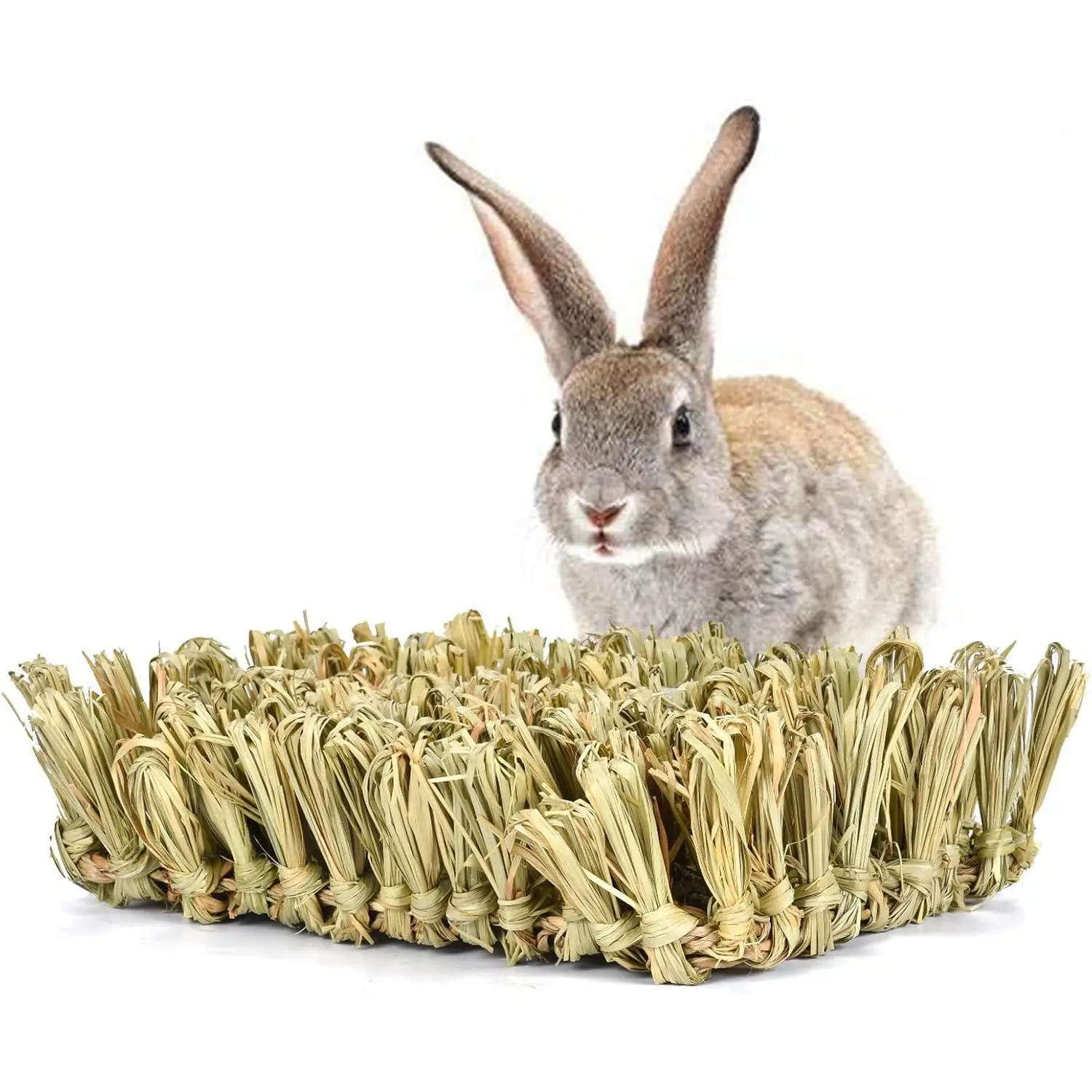 Rabbit Grass Bed Bunny  Straw Woven Mat Guinea Pig  Mat  Mat for Rabbit Guinea Pig Chinchilla Squirrel Hedgehog(10.6x7.5x3.5inches)