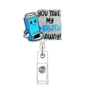 Breath Themed Retractable Badge Reel, 1 Count Acrylic ID Holder with Clip, Identification Badges & Supplies for Nurses Doctors Students Office Staff