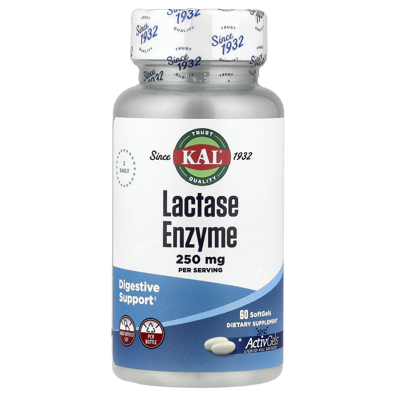 KAL Lactase Enzyme, 60 Softgels (125 mg per Softgel)