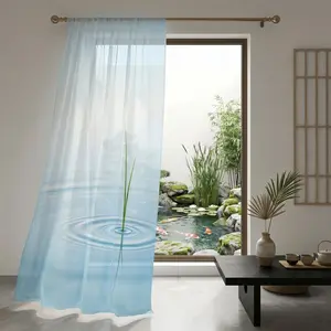 1PC Water Ripple Sheer Curtain、2D Art Print、Minimalist Natural Style、Zen Window Drapes、Light Filtering Voile、Bedroom Study Tea Room Decor、Multi-Scene Universal Curtain
