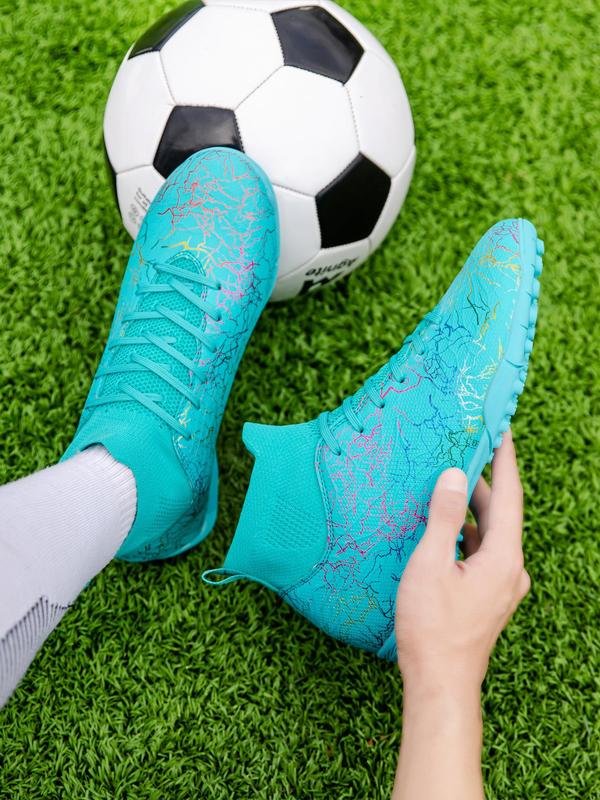 Men's Random Pattern Lace Up High Top Football Shoes, Soccer Shoes, Turf Shoes, Breathable Comfortable Football Cleats, Professional Anti-slip Training Shoes, Football Shoes for All Seasons