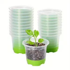 20-Pack 4-Inch Thick Transparent Seedling Pots with Silicone Bottom, Reusable Plastic Plant Containers, Easy Transplanting, Nursery Clear Pots