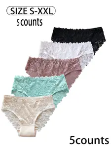 Women's Solid Color Lace Underwear Panties, Ultra Comfortable Breathable Everyday Lingerie, Perfect for All Seasons, Minimalist Design