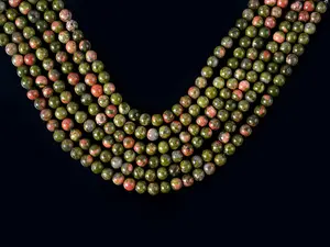 Natural Unakite Gemstone Round Smooth Beads String 15.5 Inches Long 4/6/8/10 MM for Jewelry Making and Crafting - AS & JG