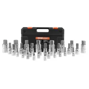 VEVOR Hex Bit Socket Set, 32-Piece, S2 Alloy Steel and Cr-V Steel, Standard SAE and Metric, 1/4 in, 3/8 in, and 1/2 in Drives, with Enhanced Storage Case, Allen Socket Set for Mechanics, Auto Repair