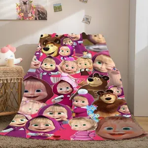 Masha and The Bear Sofa Blanket - Soft Fluffy Microfiber Fleece Winter Warm King Size Halloween Christmas Gift，bed couch nap，cozy christmas