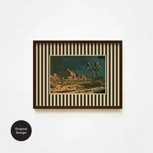 Vintage Desert Night Postcard Poster, Eclectic Wall Decor, Bold Striped Mixed Media Collage, Maximalist Aesthetic Home Decor