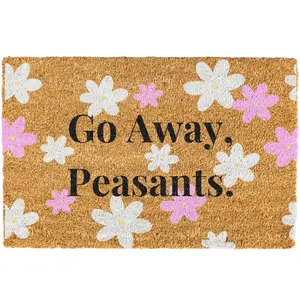 Go away Peasants, Spring Doormat - Cute Pink and White Flower Door Mat with Rubber Backing, Coir Material for Indoor/Outdoor Use (Small/Medium/Large)