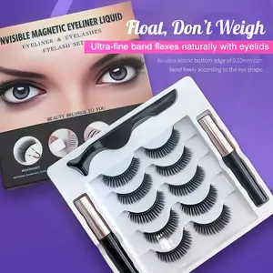 5 Pairs Magnetic Eyelashes with Eyeliner Kit, Reusable Natural False Lashes, Ultra-Fine Band Wispy Magnetic Lashes with Applicator, No Glue False Eyelashes for Daily Makeup